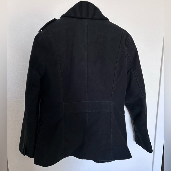 EXPRESS Men’s Heavy Weight Military Style Peacoat Black Jacket Cotton Sz Medium - Picture 5 of 9